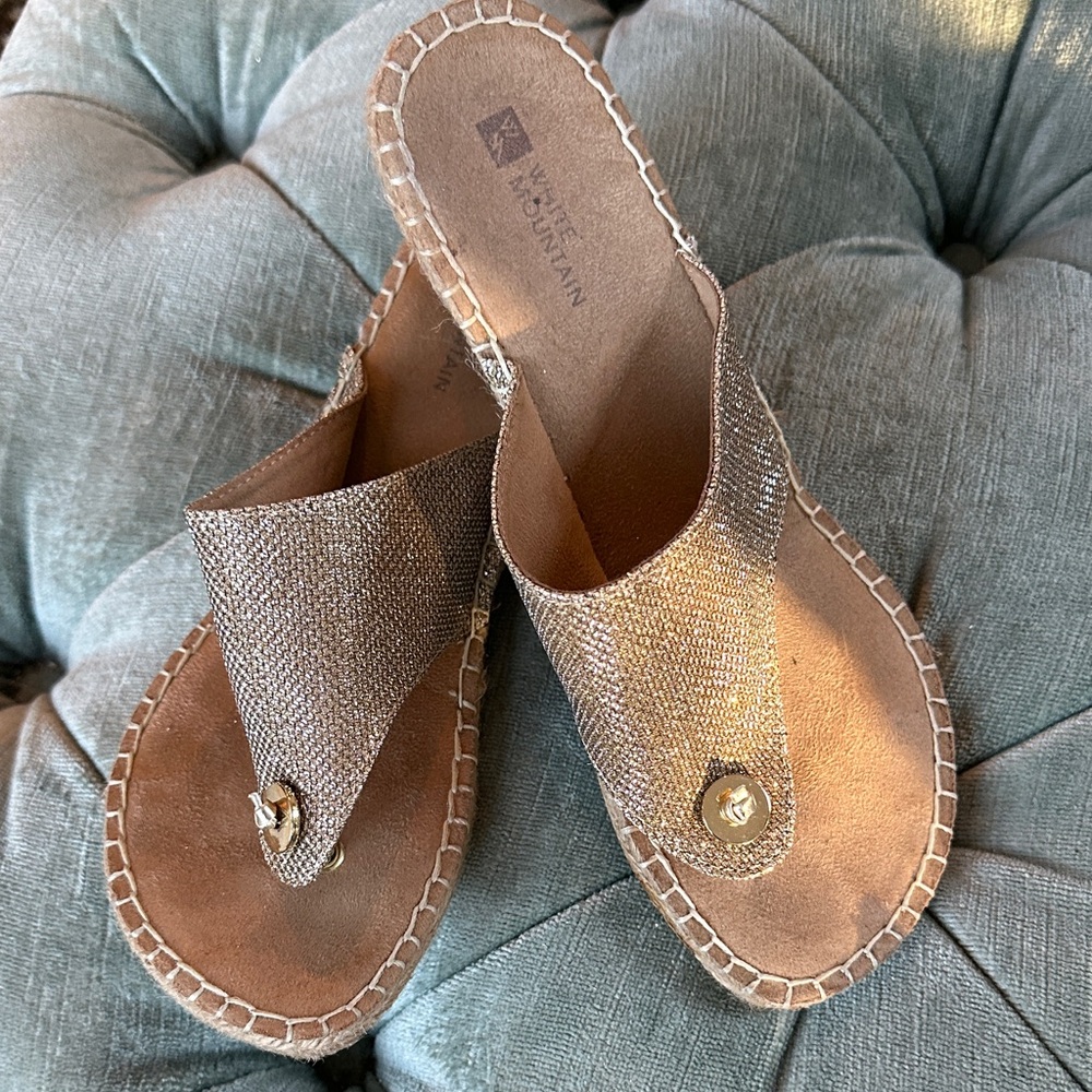 White Mountain gold Metallic Slide Sandals